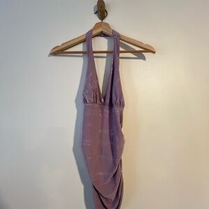 Vintage Y2K Purple Shiny Halter Cinched waist top/Dress